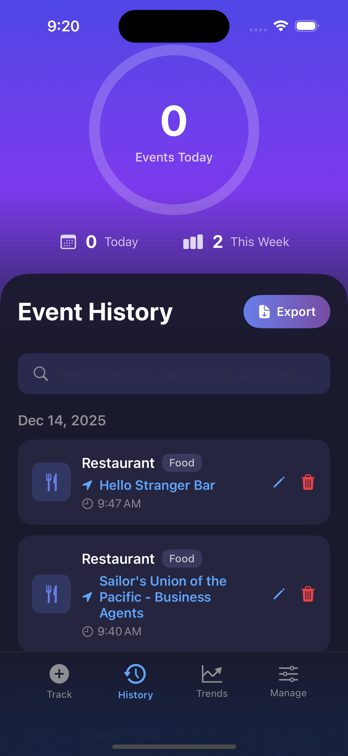 Location logging feature